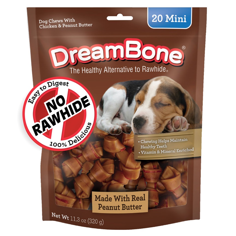 Peanut Butter Mini Rawhide Free Bone Chews for Dogs DreamBone®
